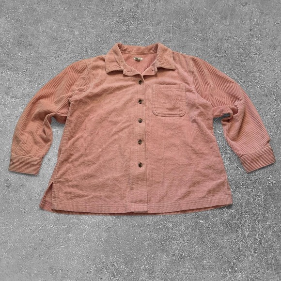 L.L. Bean Jackets & Blazers - LL Bean Pink Corduroy Shirt Jacket Womens Medium Pet M 267370 Preppy Workwear